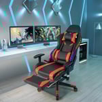 Gamingstol med RGB LED-lampor & infällbart fotstöd Ergonomisk kontorsstol Röd