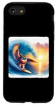 Coque pour iPhone SE (2020) / 7 / 8 Surf Chouette avec lunettes et écharpe sur vague au crépuscule. Confortable