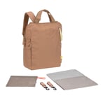 LÄSSIG Sac à dos à langer avec matelas à langer, attache pour poussette, pochette filet/GRE Conversion Backpack almond