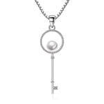 Silverfärgat nyckel halsband med kedja och imitations pärla