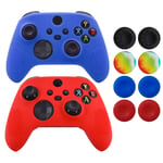 Skin for Xbox Series Controller,Hikfly Cover Compatible with Xbox Series X/S Controller Grips Case Non-Slip Studded Silicone Controller Cover x2 with 8pcs Thumb Grips Caps(Red,Blue)