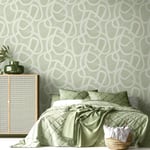 Linear Swirls Holden Wallpaper 13461 Sage Green Abstract Line Art Modern Wall