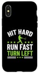 Coque pour iPhone X/XS Hit Hard Run Fast Turn Left Funny Baseball Player Fan Funny