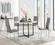 Adley Grey Concrete Effect Round Dining Table & 4 Milan Chrome Leg Faux Leather Chairs