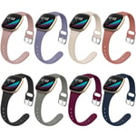 Surundo 8 Pack Thin Slim Bands Compatible with Fitbit Versa 3 / Fitbit Sense Smartwatch, Replacement Sport Thin Narrow Wristband Straps Accessrioes for Women Men, Large
