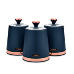 Tower T826131MNB Cavaletto Set of 3 Storage Canisters for Coffee/Sugar/Tea, Carbon Steel, Midnight Blue and Rose Gold