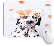 Decorative Gaming Mouse Pad,dalmatian dog flower crown animals wildlife adorable holidays,Office Computer Mouse Mat with Non-Slip Rubber Base