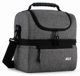 MIER Insulated Lunch Box Large Insulated Cool Tote Bag Lunch Kit for Men, Women, Double Deck Cooler, Grey