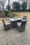 PE Rattan Gas Fire Pit Oblong Table Gas Heater Dining Table And Chair Set 4 Seater
