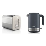Breville High Gloss 2-Slice Toaster with High-Lift & Wide Slots | Cream & Stainless Steel [VTT967] & High Gloss Electric Kettle | 1.7 Litre | 3kW Fast Boil | Grey and Stainless Steel [VKT154]