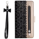 ZCDAYE Zipper Wallet Case for iPhone 12 mini,iPhone 12 mini Cover,Fabulous Glossy Pattern Magnetic Closure PU Leather [Bowknot Lanyard][Kickstand][Card Slots] Soft TPU 5.4‘’ -Black