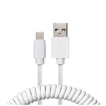 Maplin Lightning to USB-A Coiled Curly Charging Cable Extending to 0.5m, White, Compatible with all iPhones 14, 13, 12, 11, SE, iPad Air/Mini (2019), iPad (up to 2021), Airpods (w/Lightning Case)