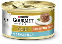 Purina GOURMET Gold Raffiniertes Ragout, köstliches Katzennassfutter, fein geschnetzelte Stückchen, Katzenfutter nass, 12er Pack (12 x 85 g Dose)