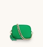 Bottega Green Leather Crossbody Bag With Gold Chain Strap