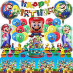 TEOY Mario Birthday Party Supplies, Decorations Set Include Banner Balloons Cake Cupcake Toppers Tablecloth for Boys Girls Video Game Theme
