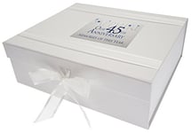 WHITE COTTON CARDS 45th Sapphire Anniversary Memories of This Year, Large Keepsake Box, Glitter & Words, Wood, 27.2x32x11 cm