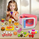 Kids Kitchen Set Pink Microwave Oven Food Play Fruit Set Pretend Play Games