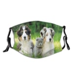 WINCAN Face Cover Dog Pets Puppy Family In The Garden Australian Shepherds And A Cat Scenery Balaclava Reusable Anti-Dust Mouth Bandanas Running Neck Gaiter with 2 Filters for Men Women