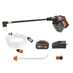 Worx Nitro HydroShot WG633E 20V High-Flow Cordless Portable Pressure Cleaner Power Washer with Brushless Motor Up to 56 Bar Pressure, IPX7 Waterproof Battery, Charger, Multi-Spray Nozzle & Accessories