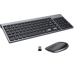 FENIFOX Wireless Keyboard & Mouse,2.4G USB Slim QWERTY UK Compact Quiet Ergonomic,For Computer PC Laptop TV Tablet,Silver White (Black Grey)