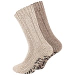 Ullstrumpor med halkskydd 2-Pack Beige/Brun 35-38