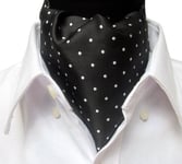 Premium Mens Gift - Black Polka Dot White Cravat Ascot Scaves Scarf Tie A52