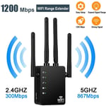 1200Mbps WiFi Extender with 4 External Antennas 2.4GHz+5GHz Dual Band Mini Wireless Signal Extender with Ethernet Port Compatible with 802.11ac/a/b/g/n Standards WiFi Range Amplifier (Black)