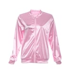 Bomber Jacket Letter Print Glossy Women Souvenir Coat Pink M