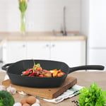 Cast Iron 27cm Grill Grilling Pan Non Stick Skillet Griddle Frying Meat Fish BBQ