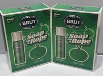 2 x Brut Gift Set 200ml Deodorant Spray & 150g Soap On a Rope