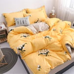 Meiju Bedding Set 3 Pieces, Flower Printing Quilt Duvet Covers and 2 Pillowcases Single Double Super King Size Bed Microfiber Polyester Breathable Zipper Easy Care (Yellow,200x200cm)