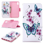 iPhone XS Max mobilfodral syntetläder silikon plånbok stående tryckmönster - Fjärilar och blommor