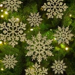 36 st Snöflingor - Julgransdekorationer, Snöflingor Ornament för Julgran, Plast Glittrande Vita Snöflingor Ornament, Jul Inomhus Dekoration
