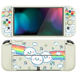 PlayVital ZealProtect Soft Protective Case for Nintendo Switch OLED, Flexible Protector Joycon Grip Cover for Nintendo Switch OLED with Thumb Grip Caps & ABXY Direction Button Caps - Rainbow on Cloud