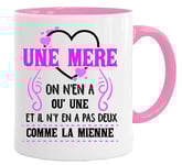Mug Bonne Humeur ta Gueule | Tasse avec Message et Dessin Amusant (Une mère, on n'en a qu'une et il n'y en a pas deux comme la mienne) | idée Cadeau Humour Maman Original Anniversaire Fête de Mères