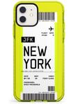 Customised Boarding Pass Ticket: New York Neon Yellow Impact Phone Case for iPhone 11 | Protective Dual Layer Bumper TPU Silikon Cover Pattern Printed | Personalised Traveler Wanderlust Airplane Tick