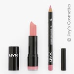 2 NYX Round Lipstick 595 Strawberry Milk + Slim Lip Liner 840 Rose Set Joy's