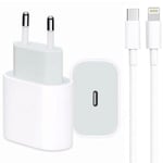 iPhone laddare 11/12/13/14 strömadapter 20W PD + Kabel Vit
