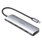UGREEN Revodok 106 Hub USB C HDMI 4K Lecteur de Carte SD TF 3 Data Ports 5Gbps Adaptateur Multiport Compatible avec iPhone 16 15 MacBook iPad Pro Air M4 M3 M2 M1 XPS Surface Galaxy S24 (Argent)