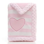 Landor Baby Blanket, Double Layers Flannel Soft Baby Blanket Winter Warm Stripes Plush Toddler Blanket Comfortable Pram Blanket (Pink Heart)