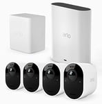 Arlo Ultra 2 Outdoor Smart Home Security Camera CCTV System and FREE extra Battery Pack bundle, 4 Camera kit, white, With Free Trial of Arlo Secure Plan