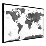 Plakat - Monochrome Map - 45 x 30 cm - Sort ramme