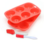6 Cups Muffin Tray - Silicone Muffin and Cupcake Baking Mould, Muffin & Cupcake Tins & Moulds, Non Stick/Dishwasher - Microwave Safe(2pack) (Red+Red)