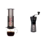 AeroPress Coffee and Espresso Maker - Quickly Makes Delicious Coffee Without Bitterness & Hario, Transparent Black Mini Mill PLUS | Compact & Adjustable Hand Coffee Grinder With Ceramic Burrs, Plastic