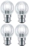 DECK INN 4 Pack Eco Halogen Mini Globes 28Watt=40 Watt BC B22 B22d Classic Clear Round Energy Saver Light Bulbs, Bayonet Cap, Golf Ball