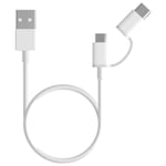 Cable Xiaomi Mi USB vers Micro USB + Type C 30cm (Blanc) - Neuf