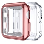 Upeak 38mm Screen Protector Only Compatible with Apple Watch 38mm of Series 1/2/3 (Not for 42mm/40mm/44mm Watch), Soft TPU Full Coverage Protective Case Cover, 2 Pack, Clear/Pink