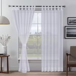 Megachest lucy Woven Voile Tab Top Curtain a pair with ties (28 colors) with tie backs (cotton-look white, 56" wideX118 drop(W142cmXH300cm))
