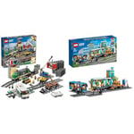 LEGO 60198 City Cargo Train & 60335 City Train Station Set with Toy Bus for Kids, Rail Truck, Tracks and Road Plate Level Crossing, Compatible with City Sets, Boys & Girls Gifts