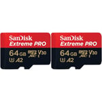 SanDisk 64GB Extreme PRO microSDXC card + SD adapter + RescuePro Deluxe, up to 200MB/s, with A2 App Performance, UHS-I, Class 10, U3, V30 (Pack of 2)